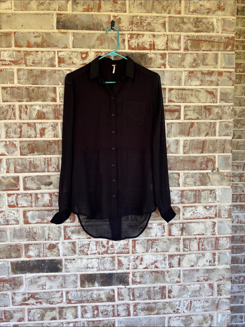 Free People Black Sheer Button-Down Shirt